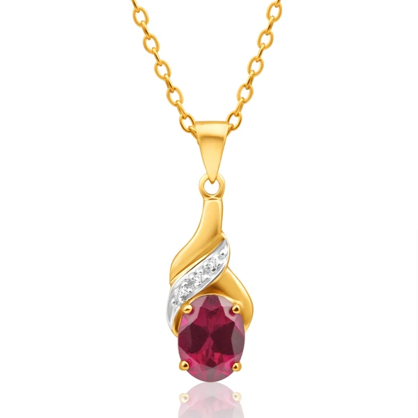 9ct Delightful Yellow Gold Created Ruby 8x6mm + Diamond Pendant – Shiels Jewellers