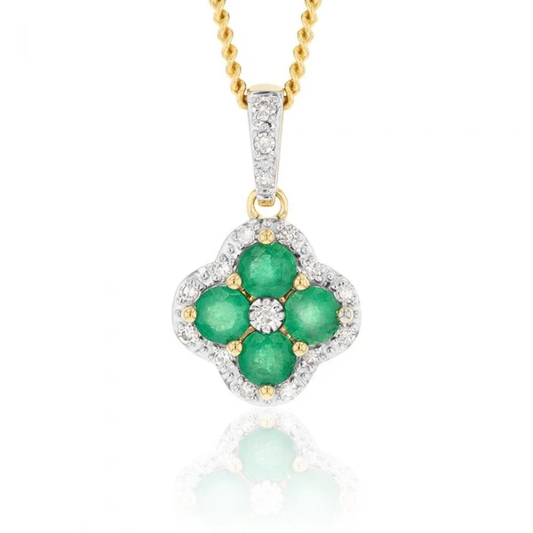 9ct Natural Emerald and 0.10ct Diamond 4 Leaf Clover Pendant – Shiels Jewellers