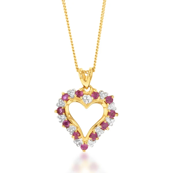 9ct Natural Ruby and Diamond Heart Pendant – Shiels Jewellers