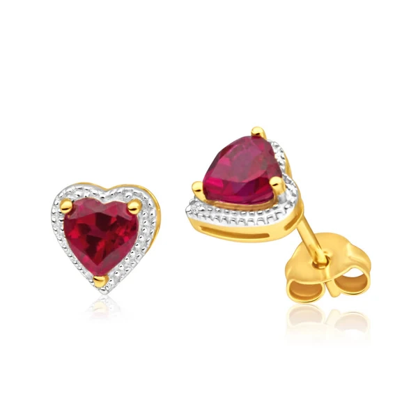 9ct Radiant Yellow Gold Created Ruby + Diamond Stud Earrings – Shiels Jewellers