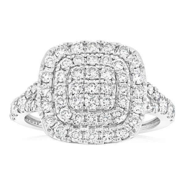 9ct White Gold 1 Carat Diamond Cushion Shape Cluster Ring – Shiels Jewellers