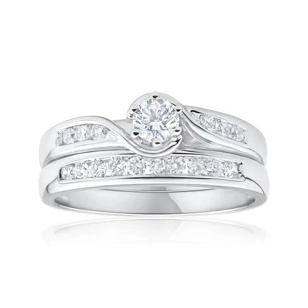 9ct White Gold 2 Ring Bridal Set With 16 Diamonds Totalling 0.5 Carats – Shiels Jewellers