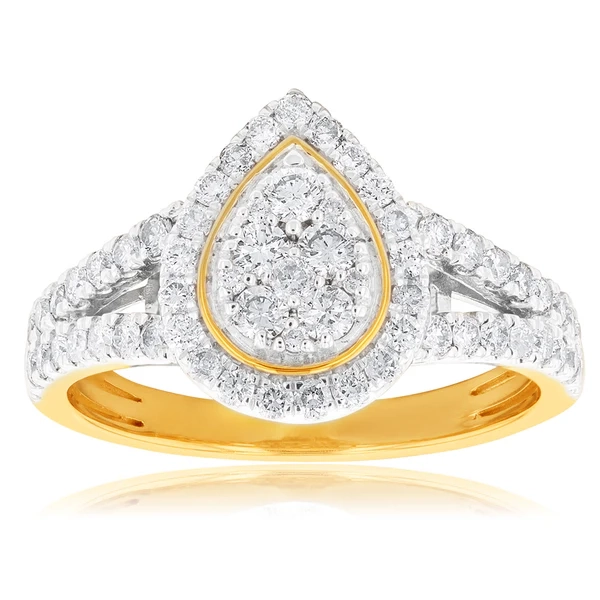 9ct Yellow Gold 1 Carat Diamond Pear Shape Cluster Split Shank Ring – Shiels Jewellers