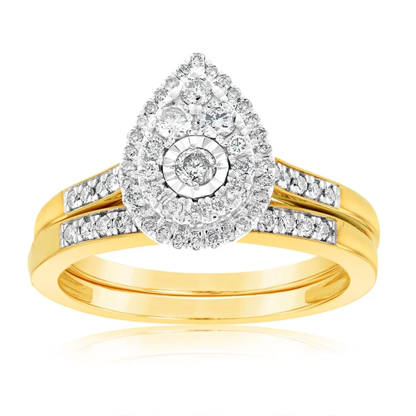 9ct Yellow Gold 1/2 Carat Cluster Diamond Bridal Set Ring – Shiels Jewellers