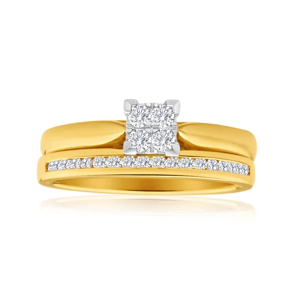 9ct Yellow Gold 2 Ring Bridal Set With 22 Diamonds Totalling 0.25 Cara – Shiels Jewellers