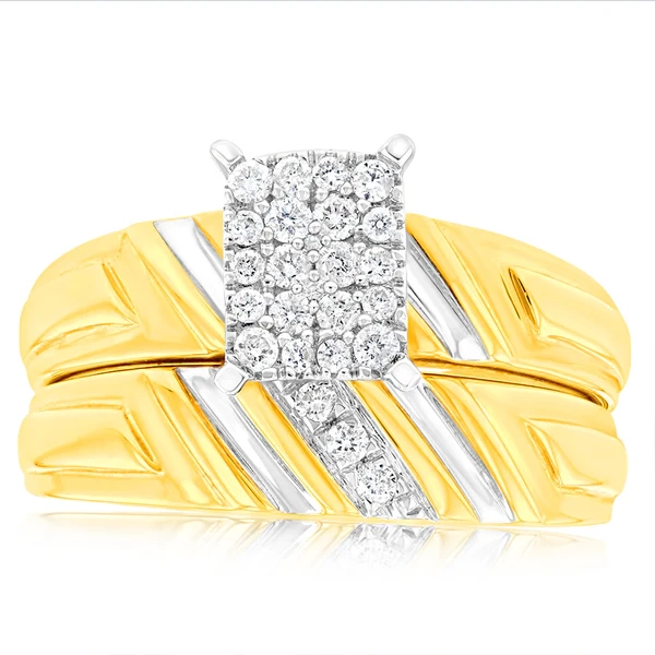 9ct Yellow Gold 2-Ring Diamond Bridal set with 0.20 Carat of Diamonds – Shiels Jewellers