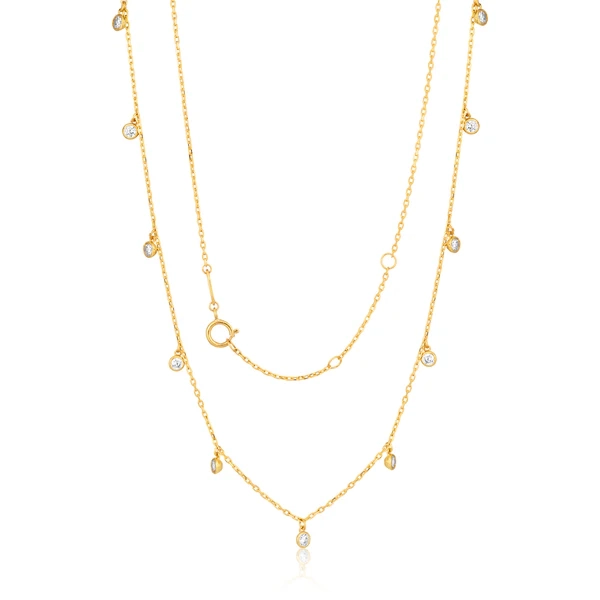 9ct Yellow Gold Chain with 11 Cubic Zirconias with Adjustable 38-40cm  – Shiels Jewellers