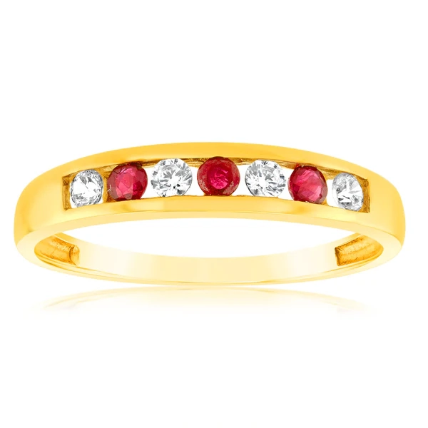 9ct Yellow Gold Created Ruby and Cubic Zirconia Channel Set Ring – Shiels Jewellers