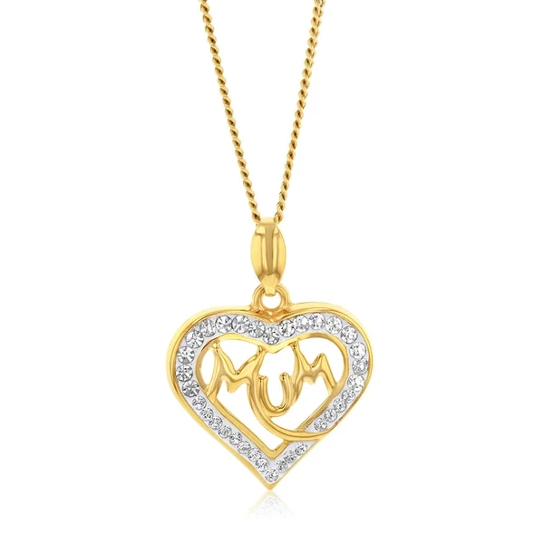 9ct Yellow Gold Crystal Heart Mum Pendant – Shiels Jewellers