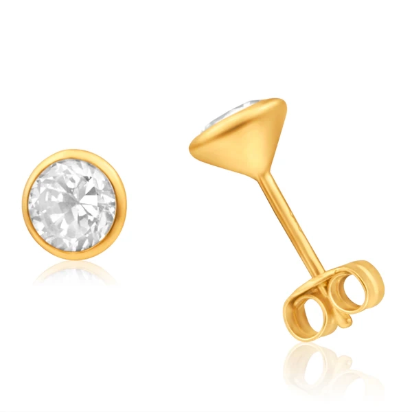 9ct Yellow Gold Cubic Zirconia 5mm Bezel Set Stud Earrings – Shiels Jewellers