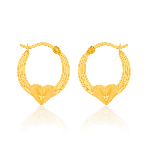 9ct Yellow Gold Diamond Cut Heart On Hoop Earrings – Shiels Jewellers