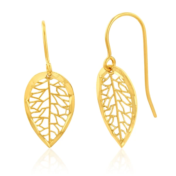 9ct Yellow Gold Diamond Cut Leaf Drop Hook Earrings – Shiels Jewellers