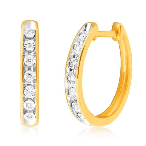 9ct Yellow Gold Diamond Hoop Earrings with 14 Brilliant Cut Diamonds – Shiels Jewellers