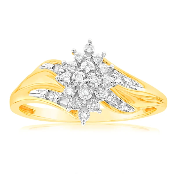 9ct Yellow Gold Diamond Ring Set With 16 Brilliant Cut Diamonds – Shiels Jewellers