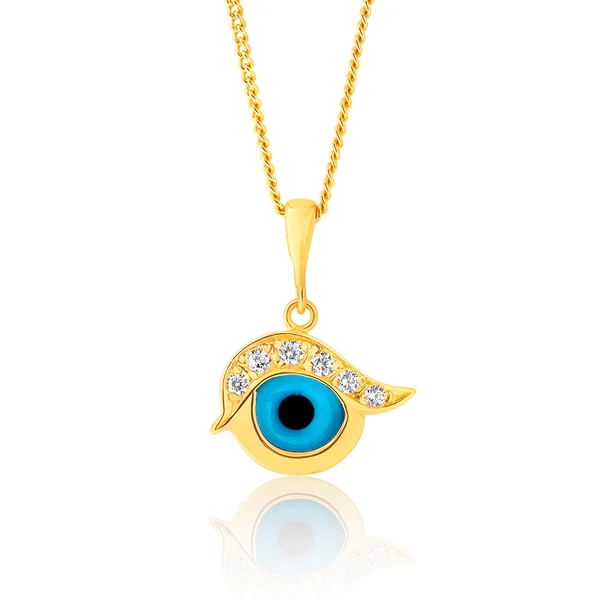 9ct Yellow Gold Evil Eye Cubic Zirconia and Blue Enamel Pendant – Shiels Jewellers