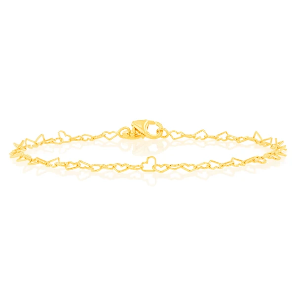 9ct Yellow Gold Fancy Heart 19cm Bracelet – Shiels Jewellers