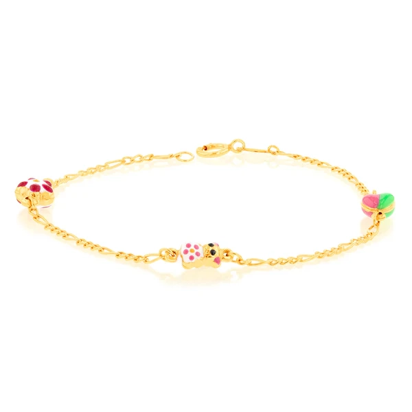 9ct Yellow Gold Figaro 1:3 Heart Kids Beads 15cm Bracelet – Shiels Jewellers