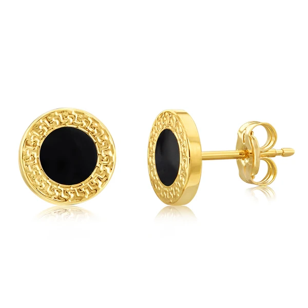 9ct Yellow Gold Greek Key Edge Enamel 8mm Stud Earrings – Shiels Jewellers