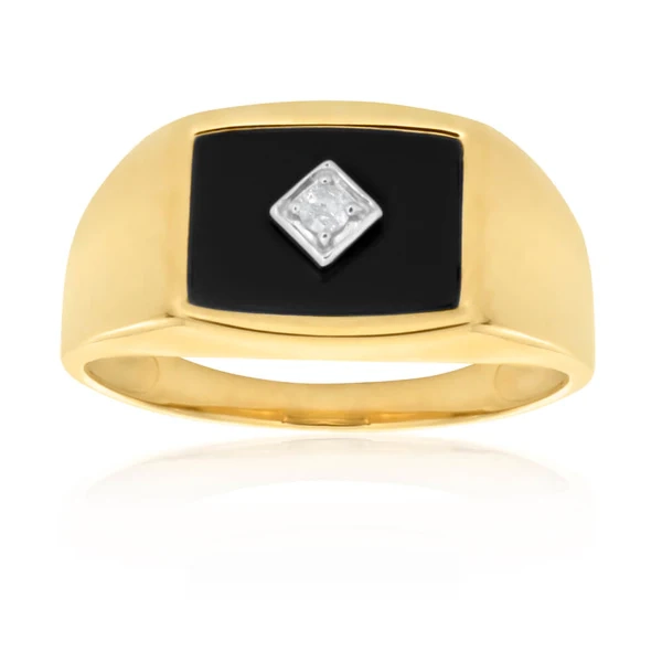 9ct Yellow Gold Onyx and Diamond Gents Ring – Shiels Jewellers