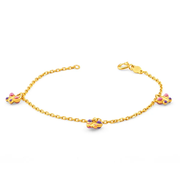 9ct Yellow Gold Pink and Purple Enamel Butterfly Baby 14cm Bracelet – Shiels Jewellers