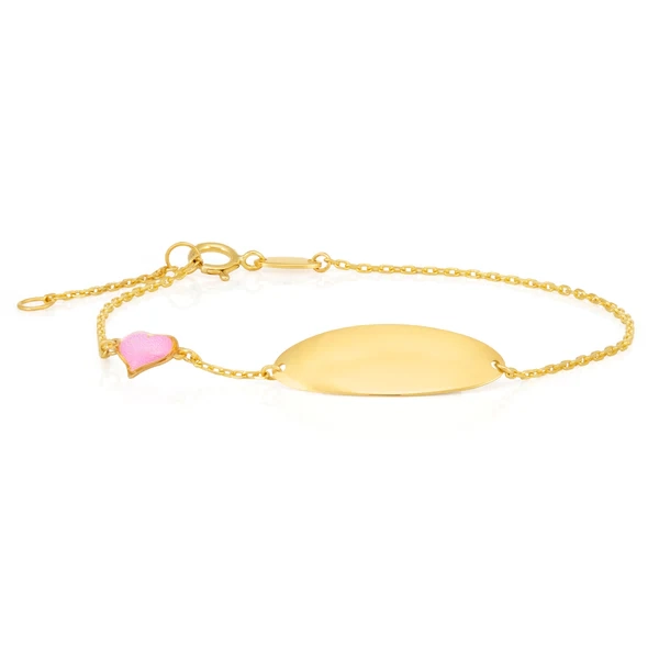 9ct Yellow Gold Pink Heart Charm 17cm ID Bracelet – Shiels Jewellers