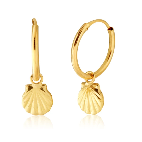 9ct Yellow Gold Scallop Shell Hinged Hoop Earrings – Shiels Jewellers