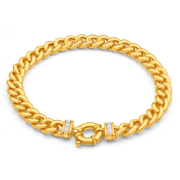 9ct Yellow Gold Silver Filled Cubic Zirconia 20cm Curb Bracelet – Shiels Jewellers