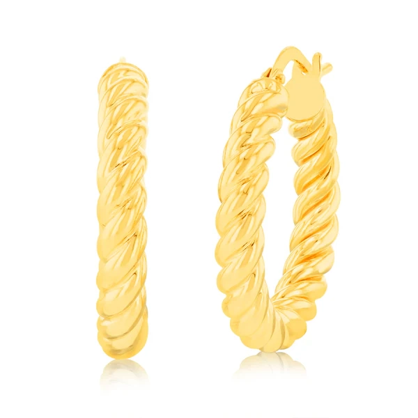 9ct Yellow Gold Silverfilled Chunky Twisted Hoop Earrings – Shiels Jewellers