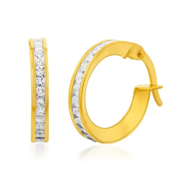 9ct Yellow Gold Silverfilled Cubic Zirconia On 10mm Hoop Earring – Shiels Jewellers