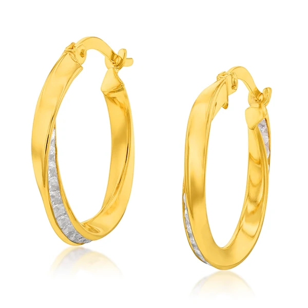 9ct Yellow Gold Silverfilled Cubic Zirconia On Twisted 15mm Hoop Earri – Shiels Jewellers