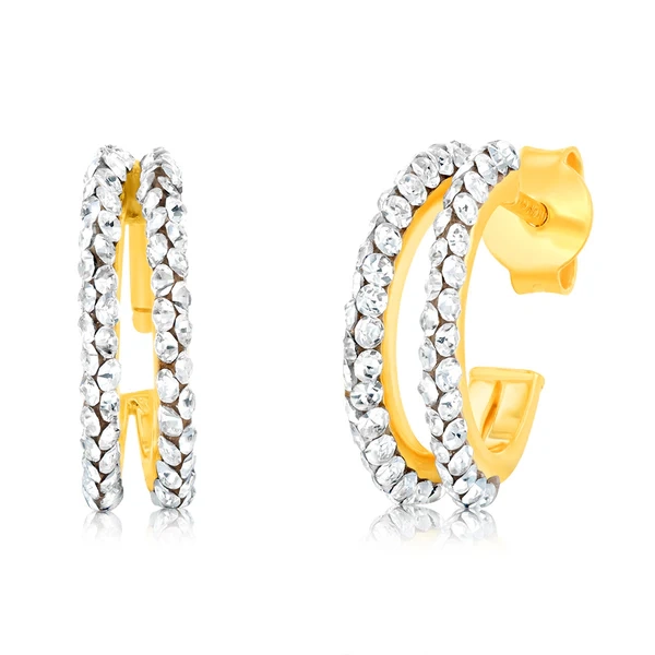 9ct Yellow Gold Silverfilled Double Row Crystal 3/4th Hoop Earrings – Shiels Jewellers