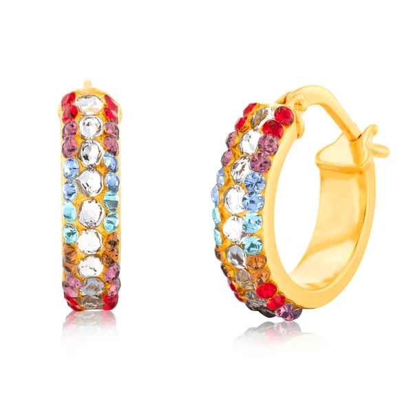 9ct Yellow Gold Silverfilled Multicolour Crystal 10mm Hoop Earrings – Shiels Jewellers