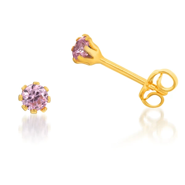 9ct Yellow Gold Silverfilled Pink 3.2mm Cubic Zirconia Stud Earrings – Shiels Jewellers