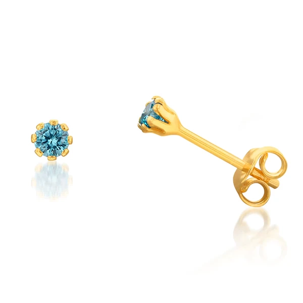 9ct Yellow Gold Silverfilled Sea Blue 3.2mm Cubic Zirconia Stud Earrin – Shiels Jewellers