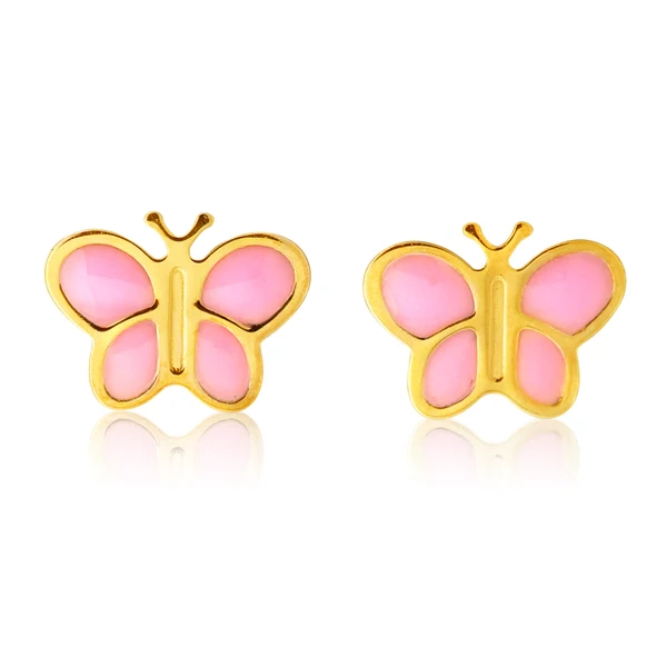 9ct Yellow Gold Stud Earrings with Pink Enamel Butterfly – Shiels Jewellers