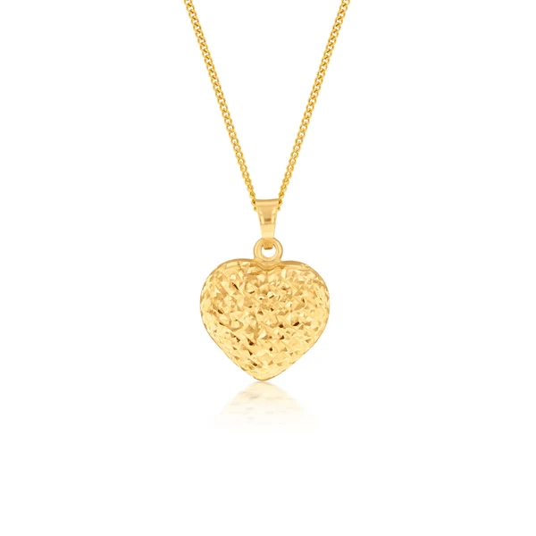 9ct Yellow Gold Textured Diamond Cut Heart Pendant – Shiels Jewellers