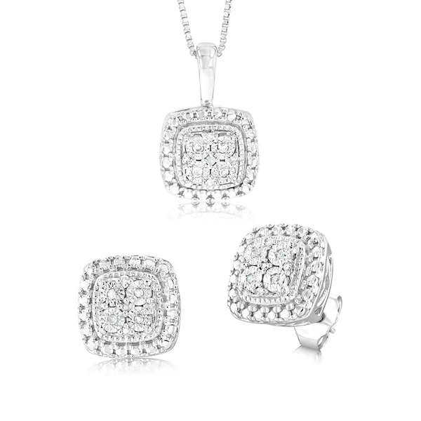 Earring & Pendant Set in Sterling Silver in 27 Diamonds – Shiels Jewellers