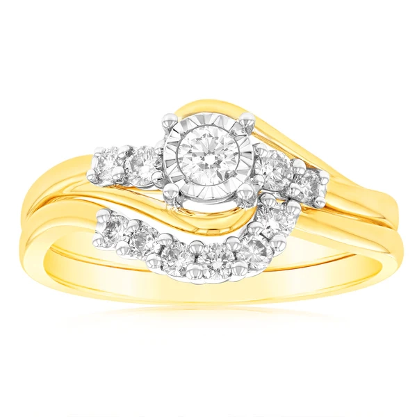 Luminesce Lab Grown 0.35 Carat Diamond Bridal Set in 9ct Yellow Gold – Shiels Jewellers