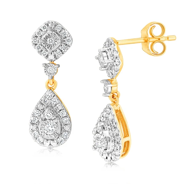 Luminesce Lab Grown 1/3 Carat Diamond Drop Earrings in 9ct Yellow Gold – Shiels Jewellers