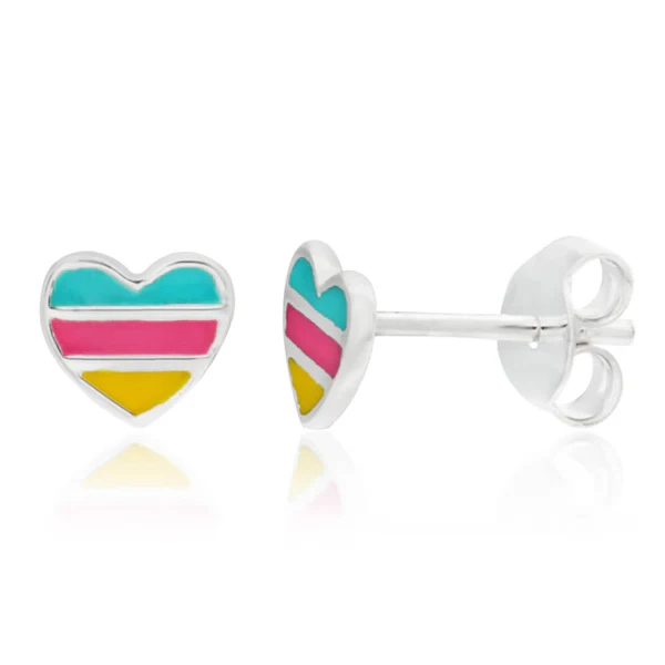 Sterling Silver Multi Colour Enamel Heart Stud Earrings – Shiels Jewellers