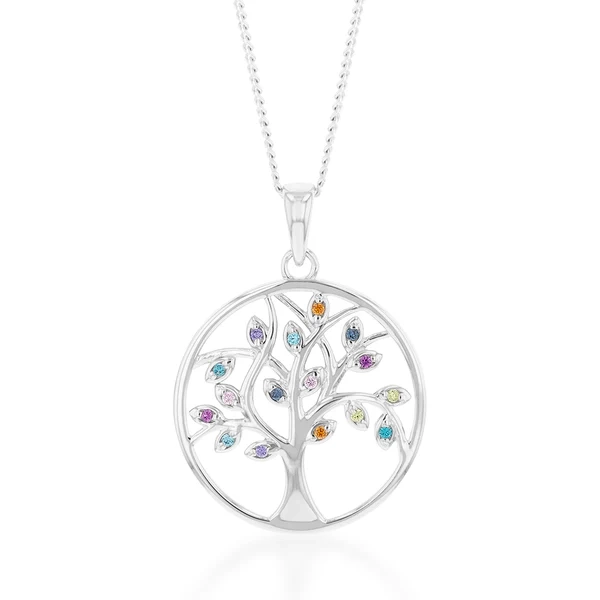 Sterling Silver Rainbow Multicolour Cubic Zirconia Tree Of Life Pendan – Shiels Jewellers