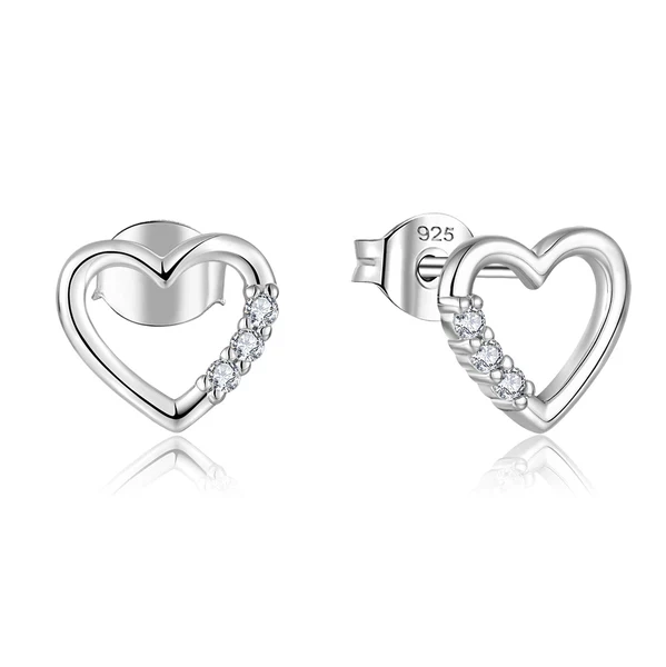 Sterling Silver Rhodium Plated Cubic Zirconia Open Heart Stud Earrings – Shiels Jewellers