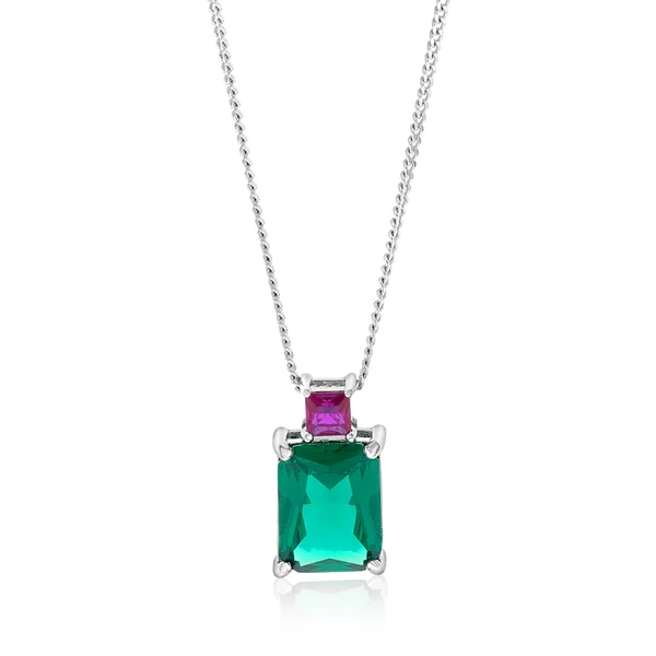 Sterling Silver Rhodium Plated Green And Pink Square Cubic Zirconia Pe – Shiels Jewellers