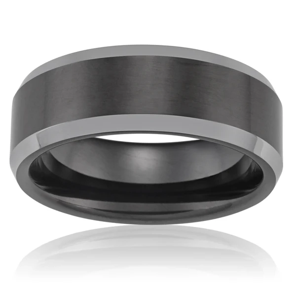 Tungsten Black Polished Centre Gents Ring - *No Resize* – Shiels Jewellers