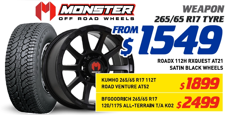 17" 4 Wheel & 4 Tyre Packages - Monster Weapon BFGoodrich 120/117S All-Terrain T/A KO2