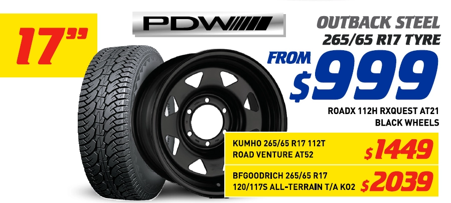 17" 4 Wheel & 4 Tyre Packages - PDW Outback Steel BFGoodrich 120/117S All-Terrain T/A KO2