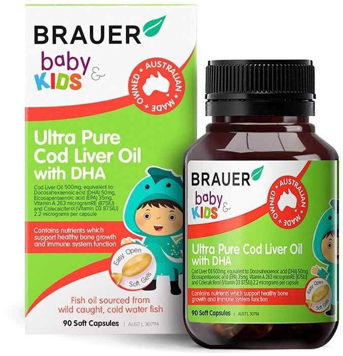 Brauer Baby & Kids Ultra Pure Cod Liver Oil with DHA 90 Soft Gels