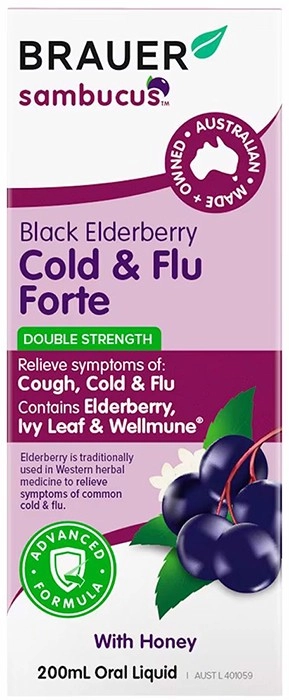 Brauer Sambucus Black Elderberry Cold & Flu Forte for Adults 200ml