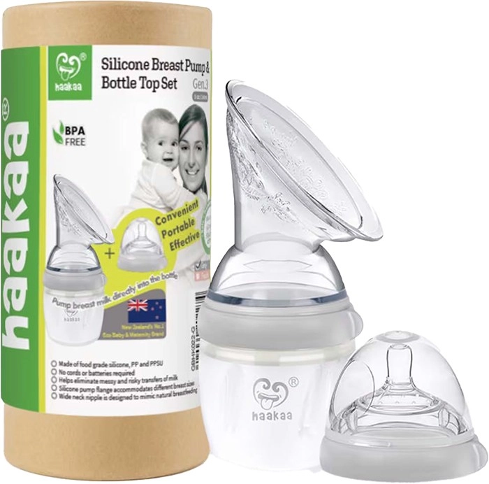 Haakaa Gen 3 Silicone Breast Pump & Bottle Top Set Grey 160ml