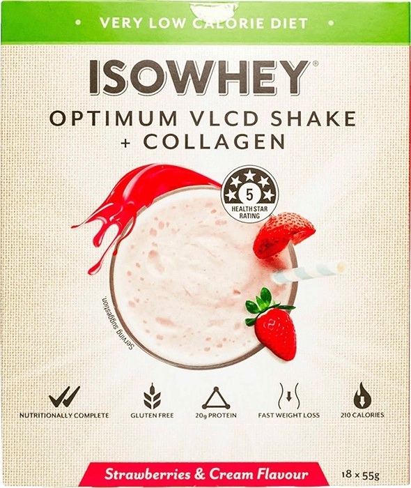 IsoWhey Optimum VLCD + Collagen Shake Strawberry & Cream 18 x 55g¹